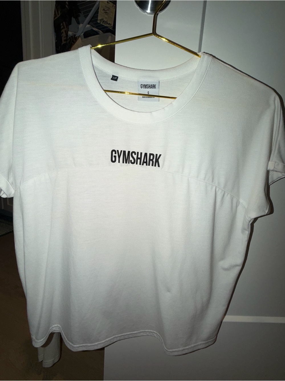 Gymshark Women’s White Crewneck Boxy Slight Crop Logo T-Shirt Small